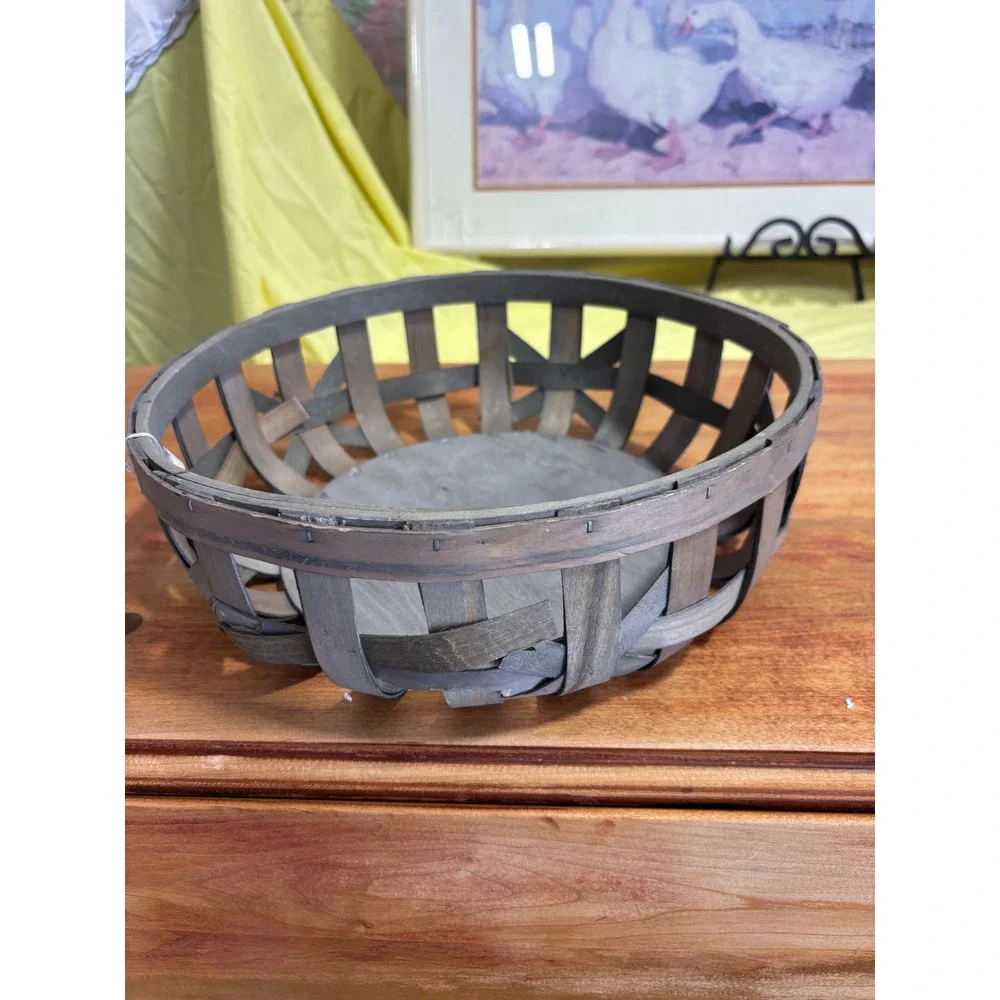 gray tobacco basket Graywash Rattan Wall Pocket Gray Rectangle Tobacco Baskets sell as a set of two slatted wood baskets with a rustic tobacco basket shelf HUBERT Square